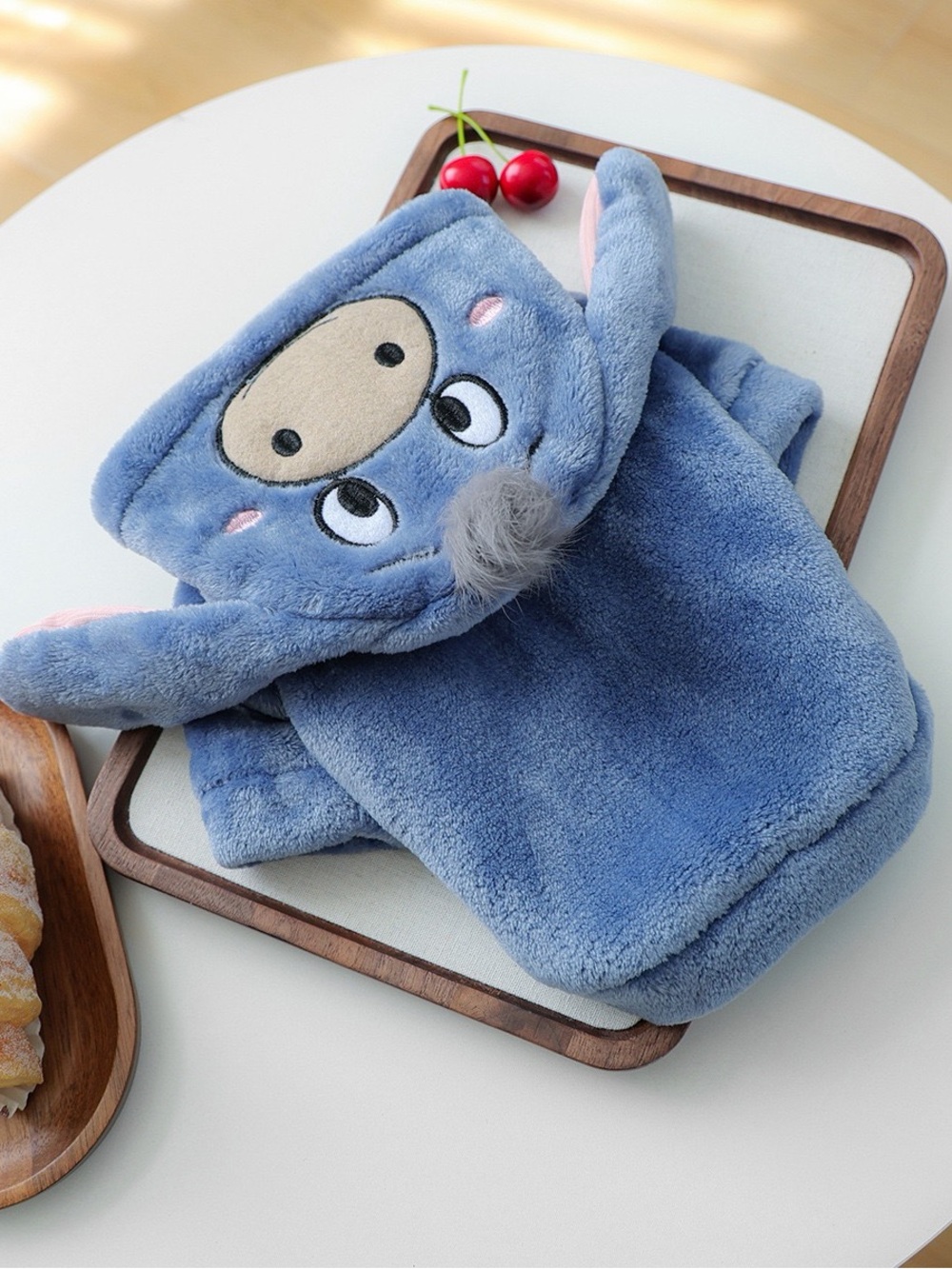 Plush Blue Eeyore-Style Dog Hoodie - Soft Pet Costume/fleece winter dog sweater - Picture 6 of 8